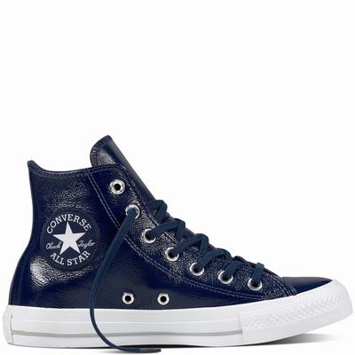 Converse Chuck Taylor All Star Crinkled Patent Leather High Tops Womens - Navy/Navy Shoes (132HJLEF)